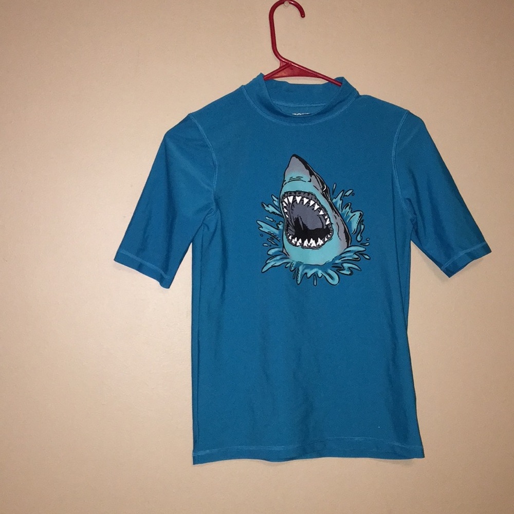 Boys shark Cherokee Swimsuit short sleeve shirt.